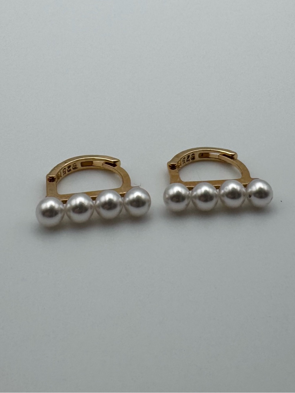 Gold Vermeil Sterling Silver 925 Vertical Pearl Earrings